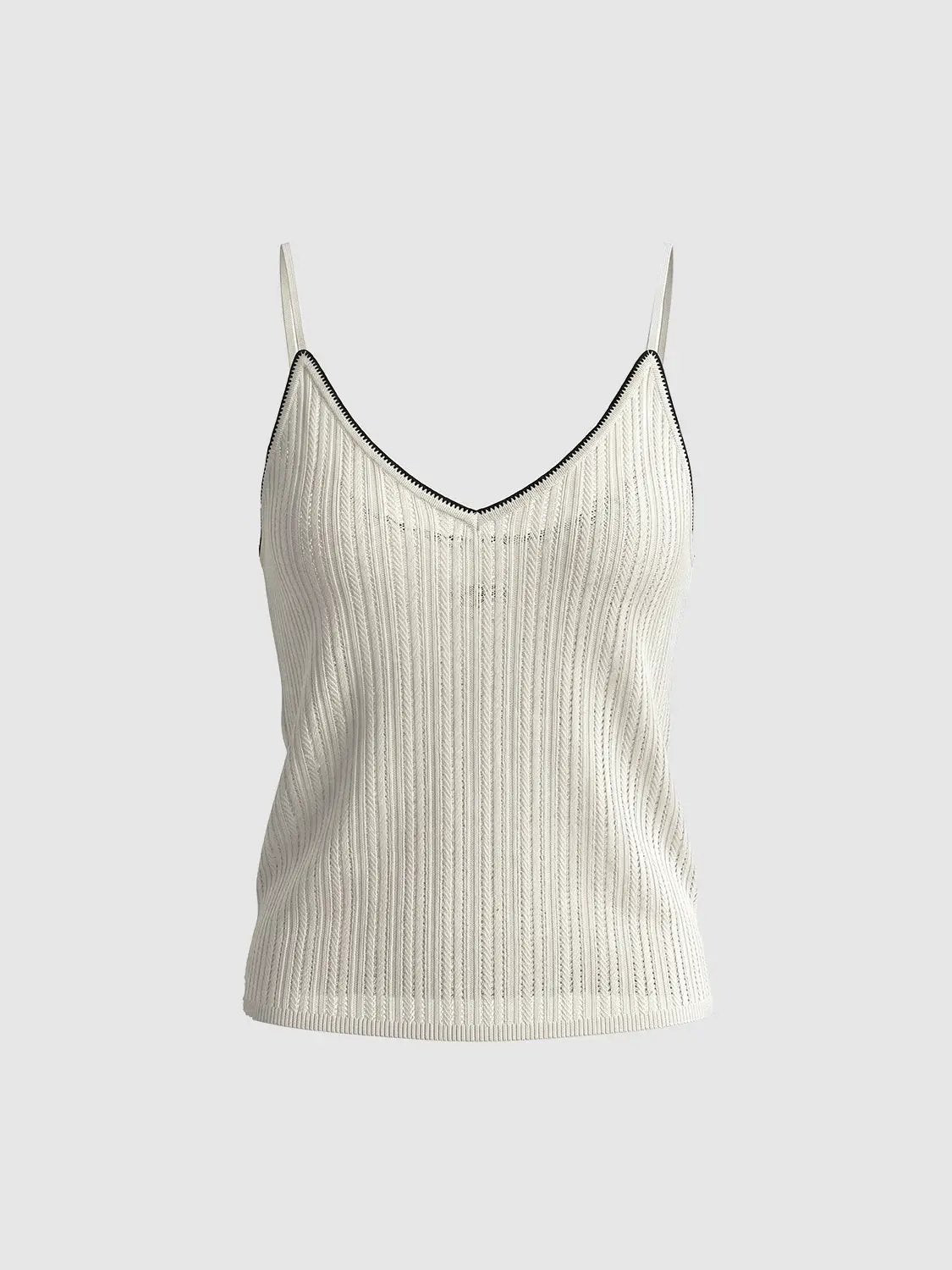 Slim Contrast Trim V Neck Thin Strap Ribbed Cropped Cami Top