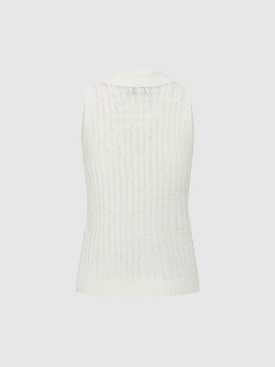 Twisted Knit Polo Collar Sleeveless Tank Top