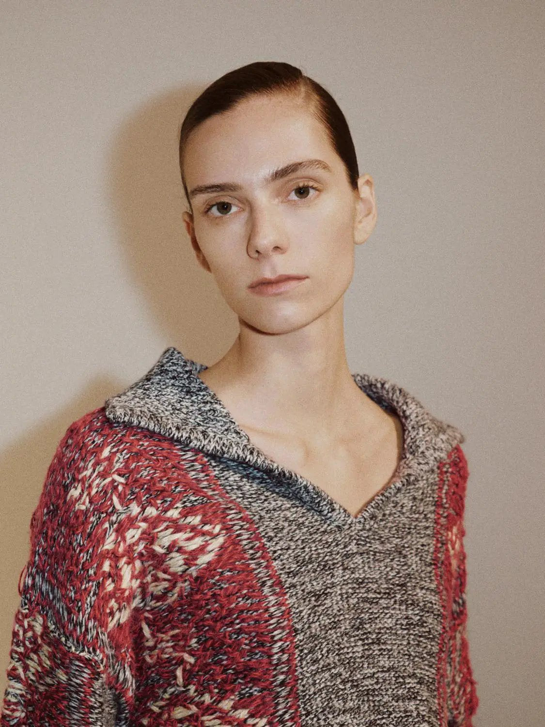 Patterned Ribbed Hem Crew Neck Long Sleeve Knit Sweater