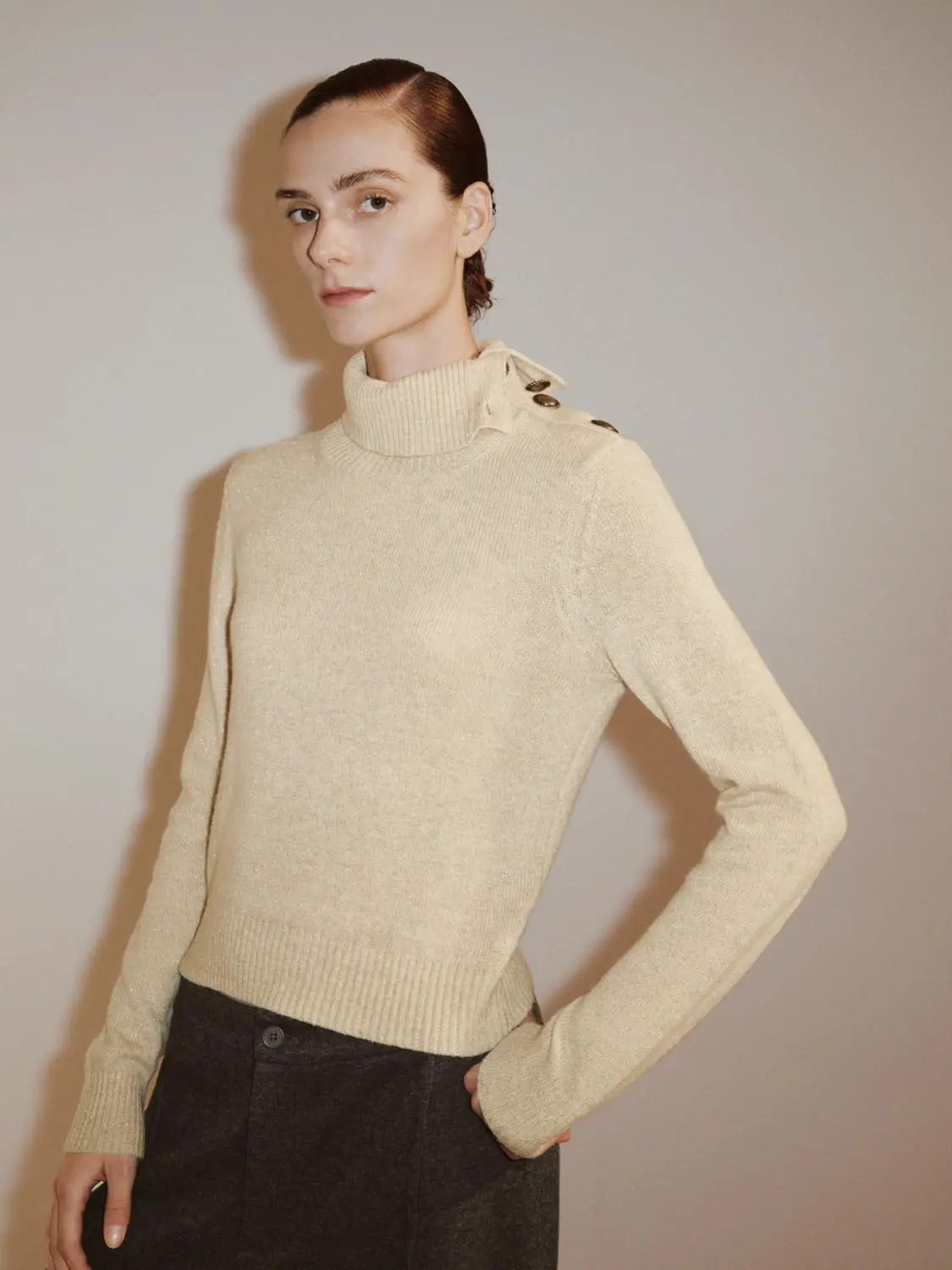 Button Detail Ribbed Long Sleeve Sweater