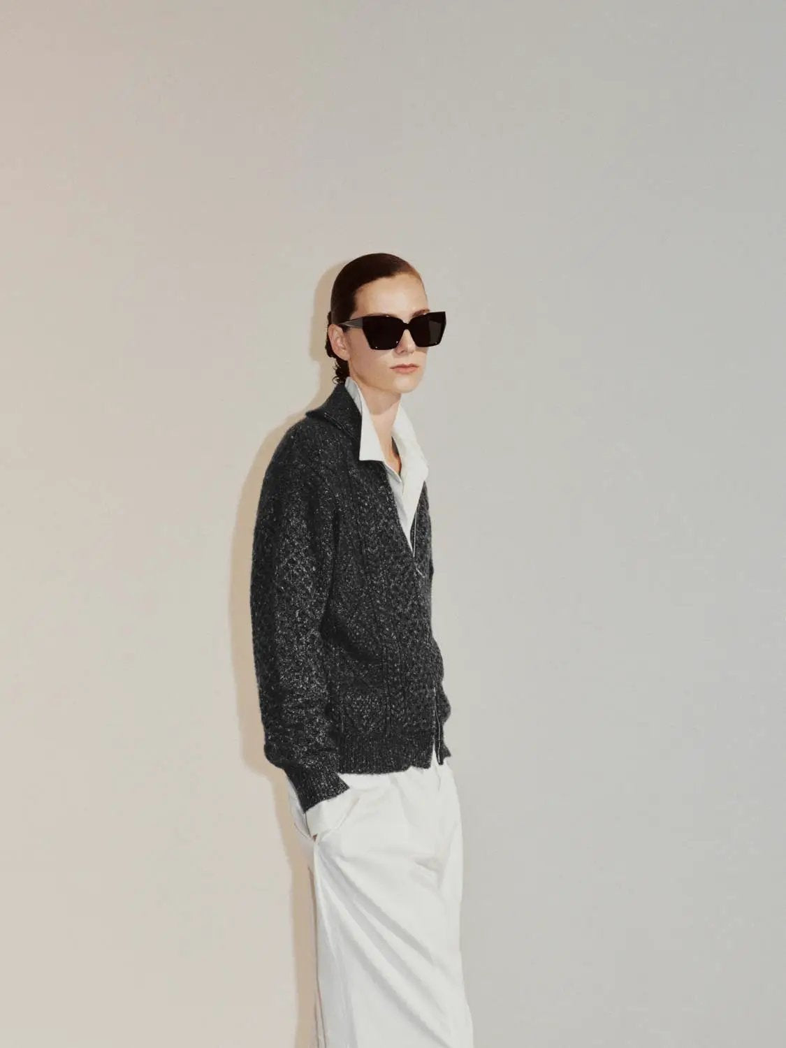 Textured Long Sleeve Zip Front Knit Jacket