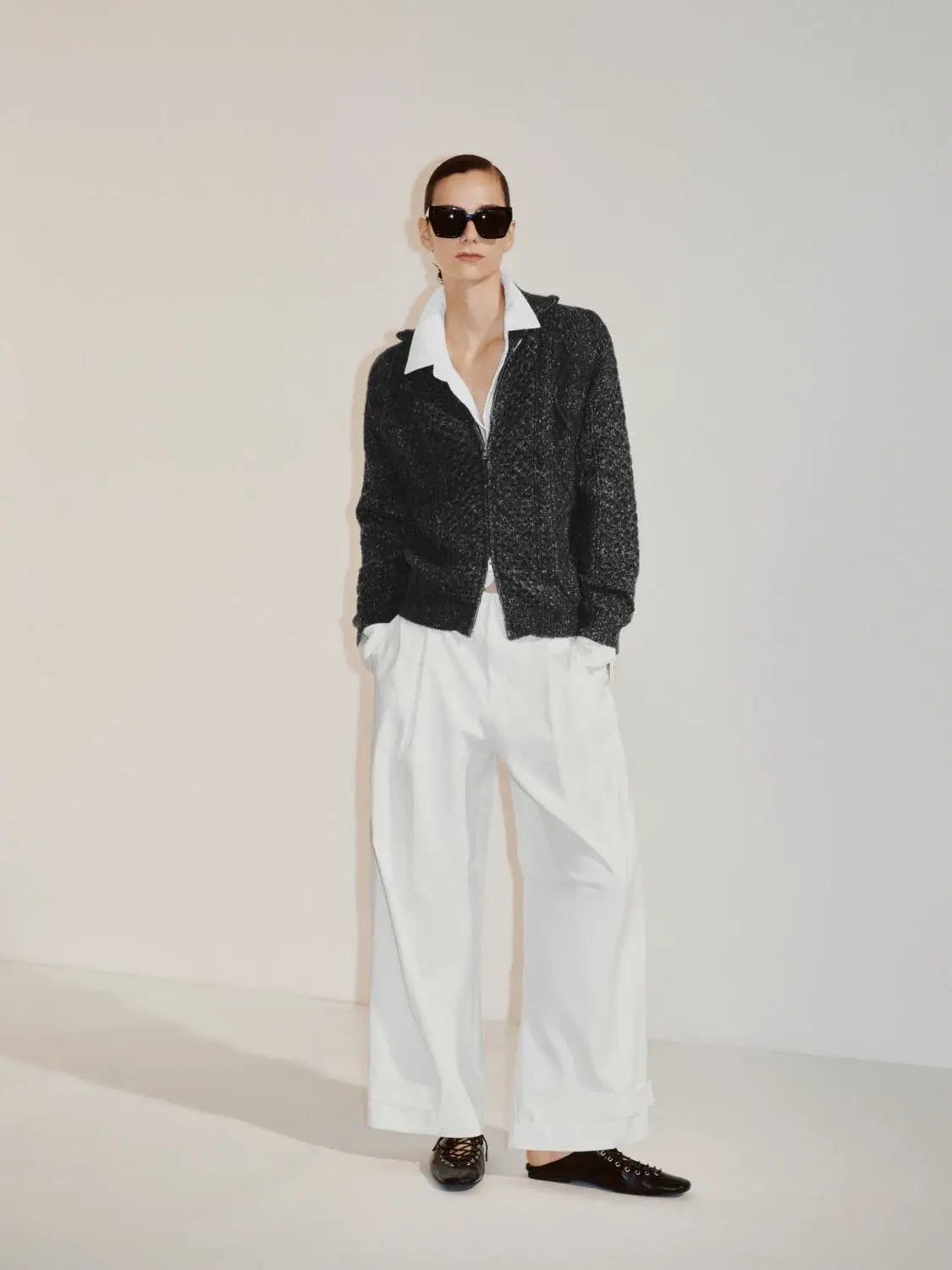 Textured Long Sleeve Zip Front Knit Jacket
