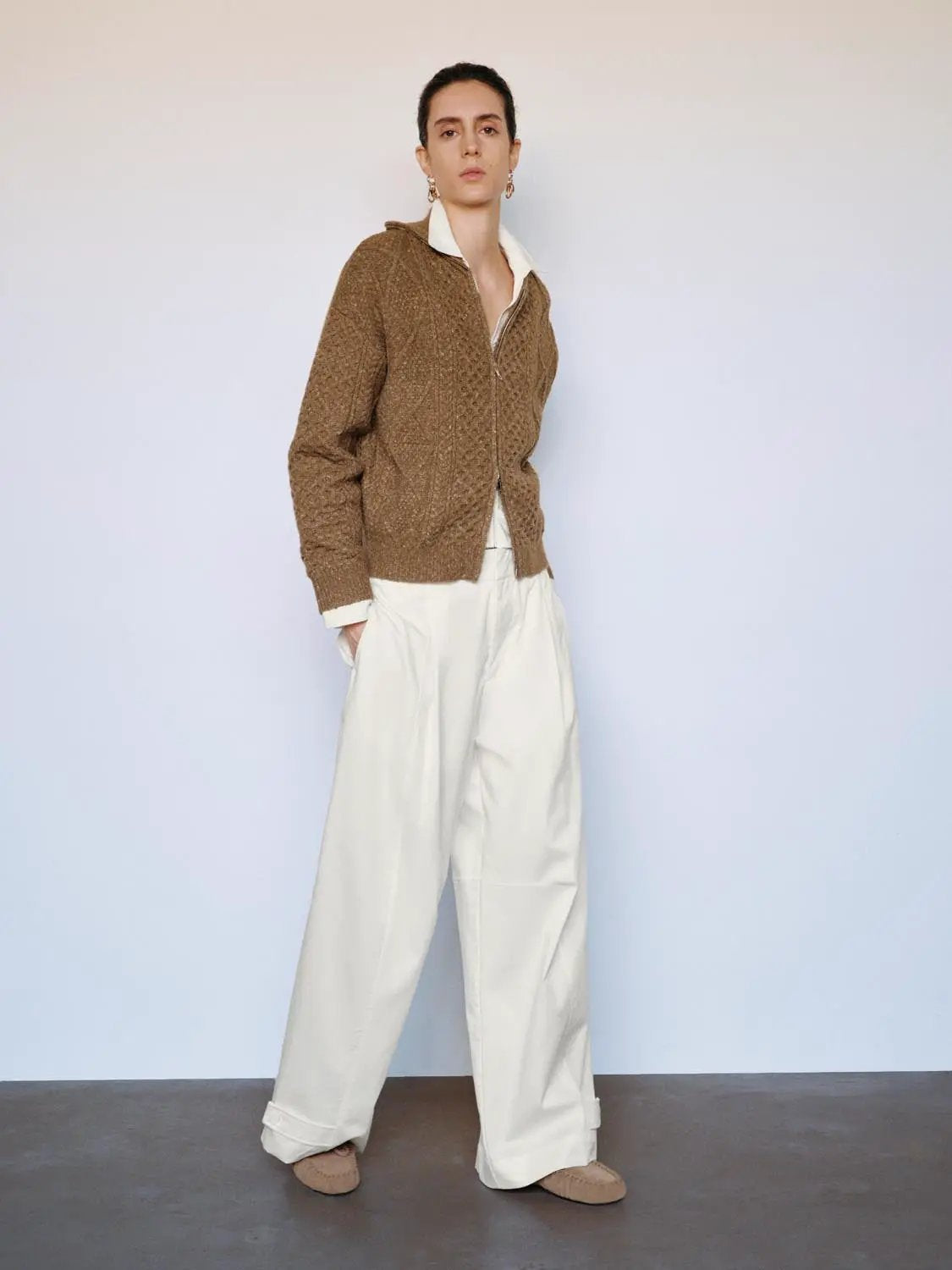Textured Long Sleeve Zip Front Knit Jacket