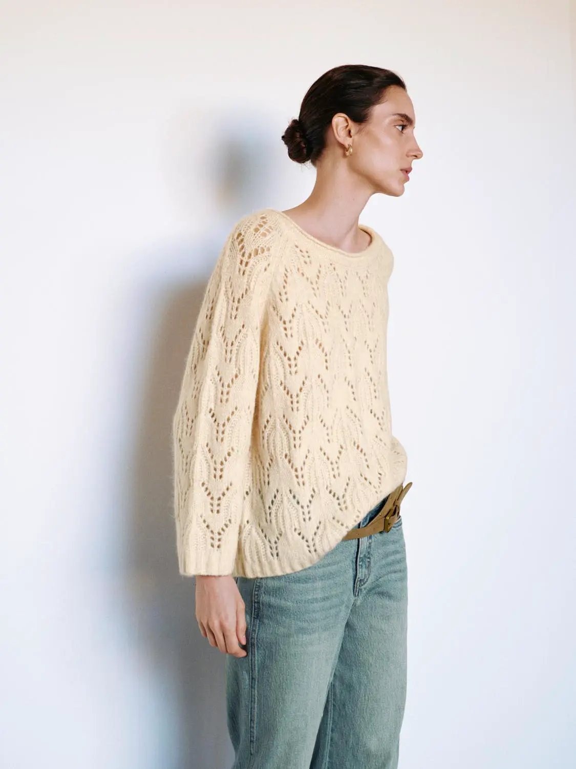 Open-knit Long Sleeve Oversized Boat Neck Sweater
