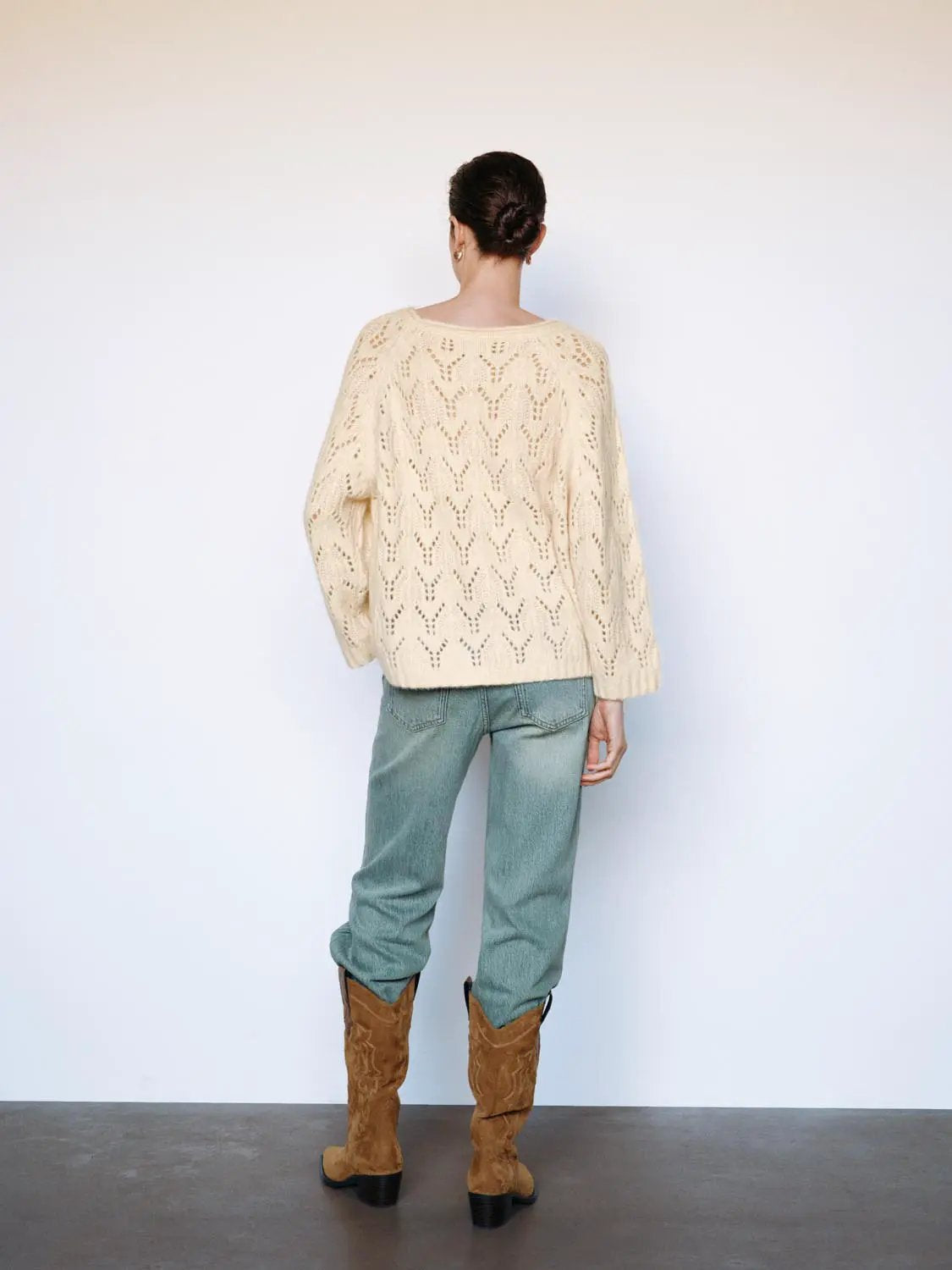 Open-knit Long Sleeve Oversized Boat Neck Sweater