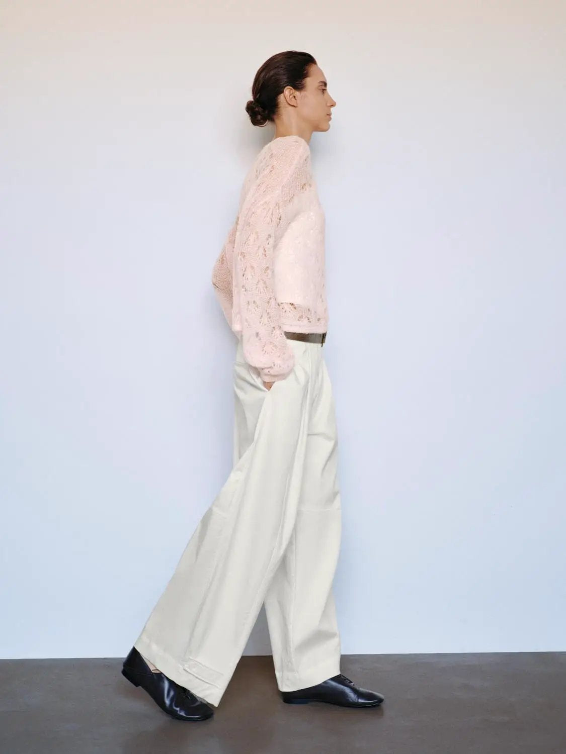 Open Knit Long Sleeve Cropped Boat Neck Sweater