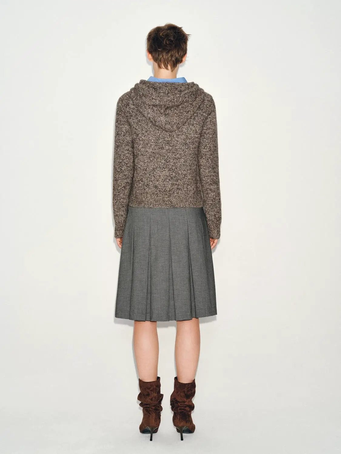 Textured Long Sleeve Marled Drawstring Hooded Pullover