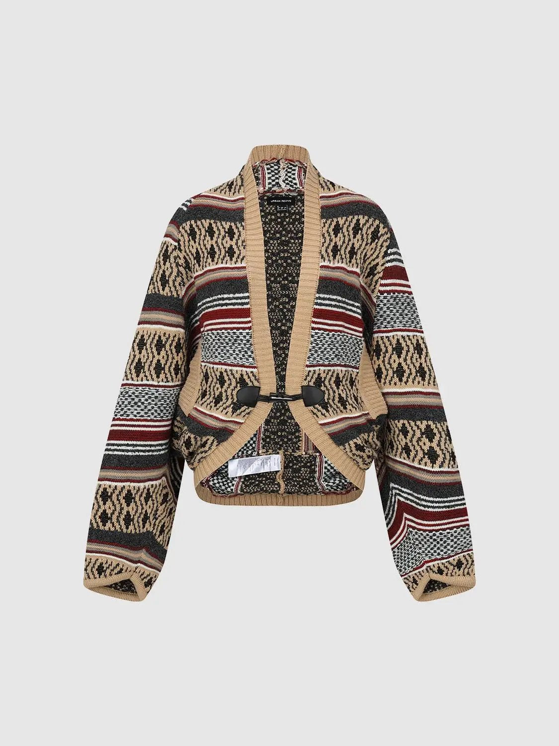 Patterned Long Sleeve Open Front Knit Cardigan