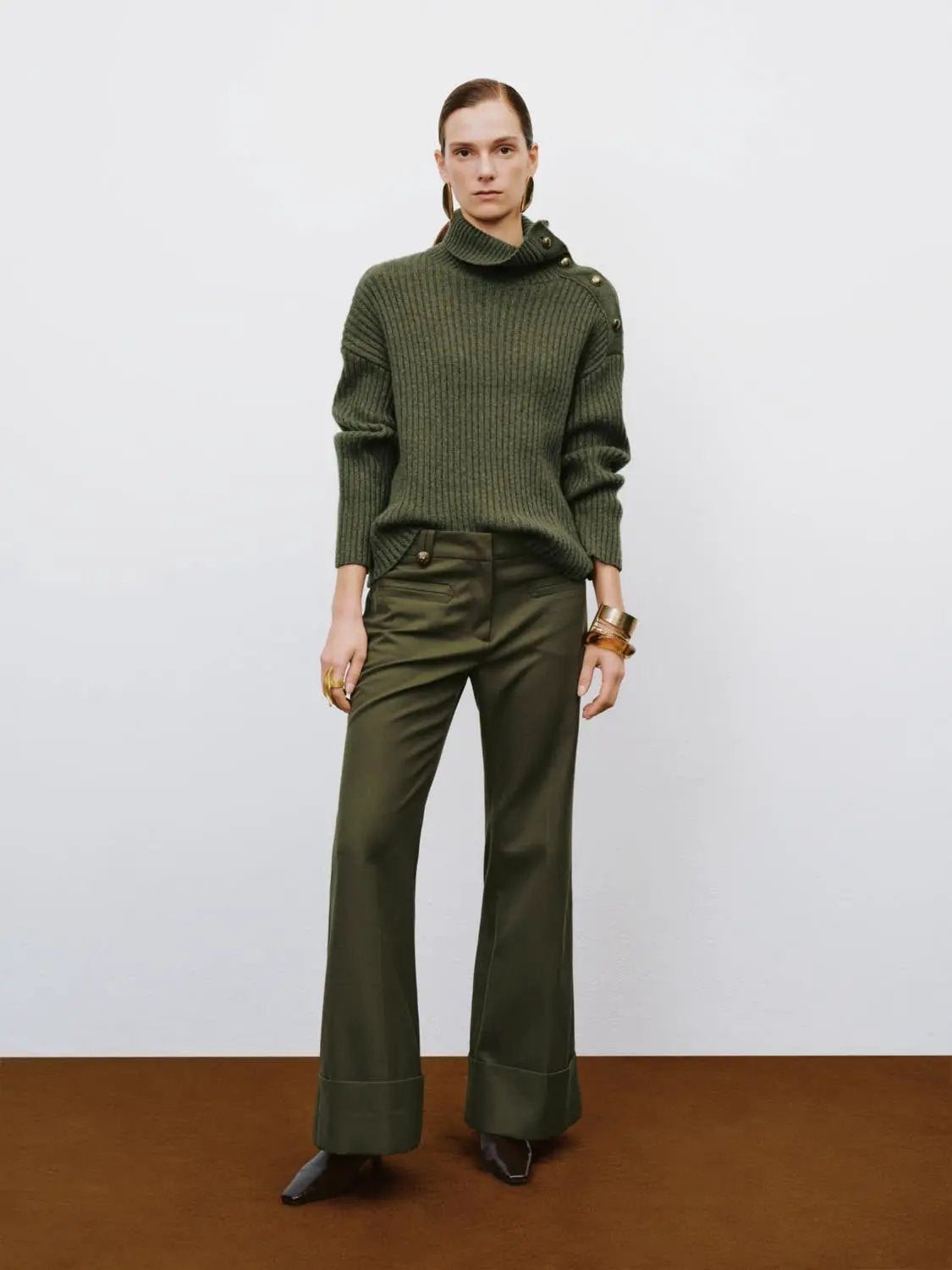 Ribbed Asymmetric Button Long Sleeve Sweater