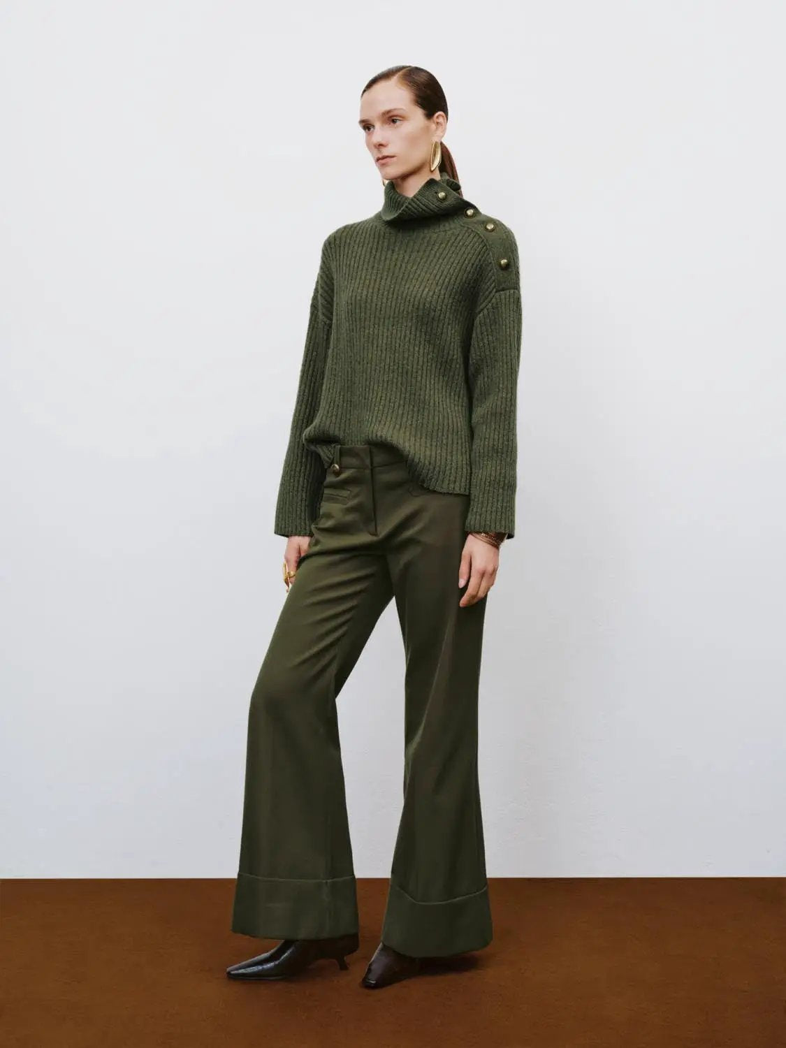 Ribbed Asymmetric Button Long Sleeve Sweater