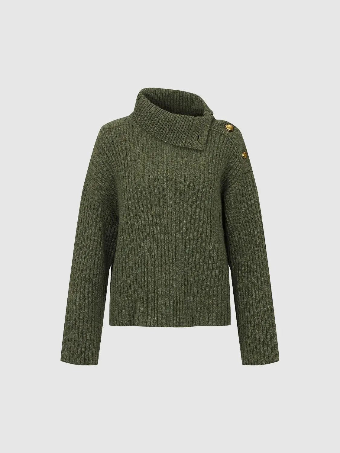 Ribbed Asymmetric Button Long Sleeve Sweater