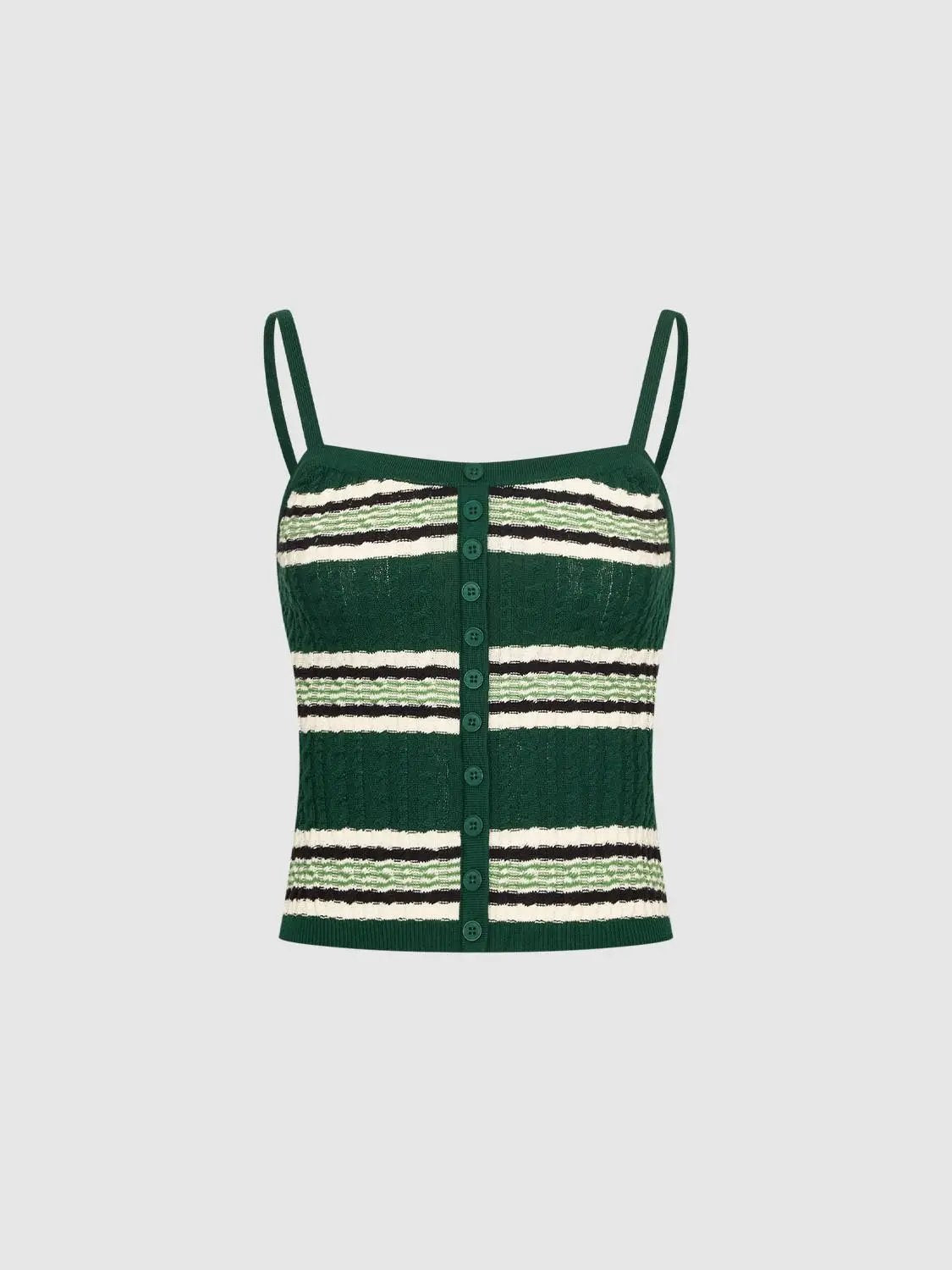 Textured Striped Button Front Sleeveless Cotton Cami Top