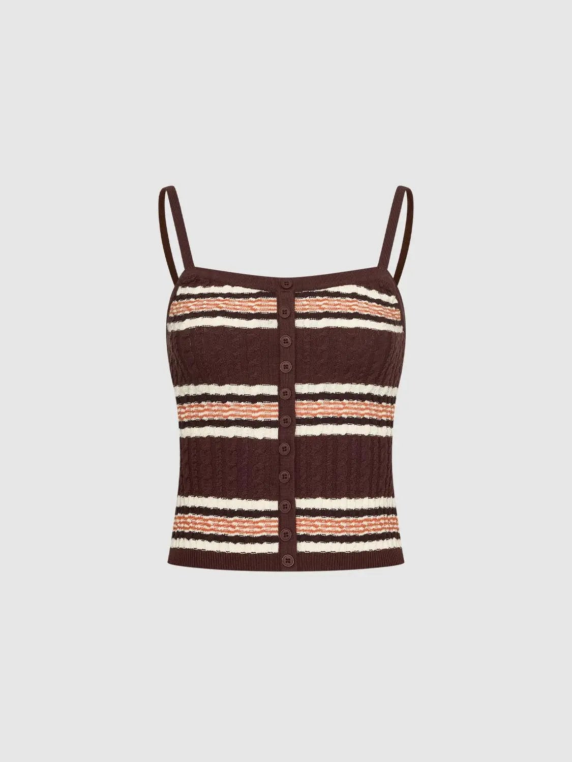 Textured Striped Button Front Sleeveless Cotton Cami Top