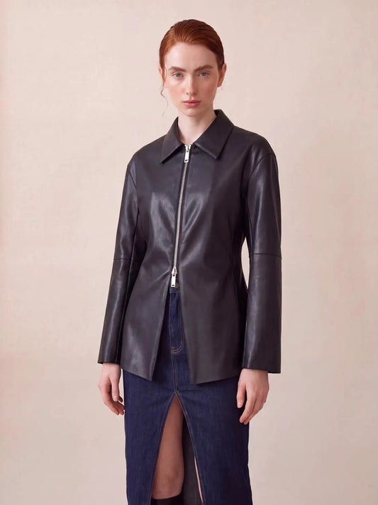 Zip Up Front Vegan Leather Jackets
