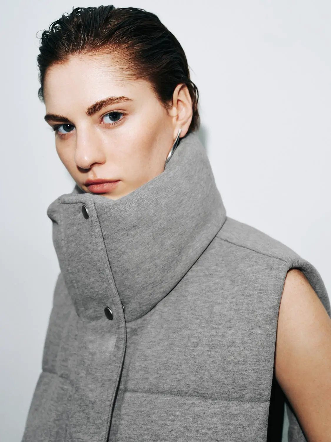 Oversized Stand Collar Button Front Cotton Padded Down Vest