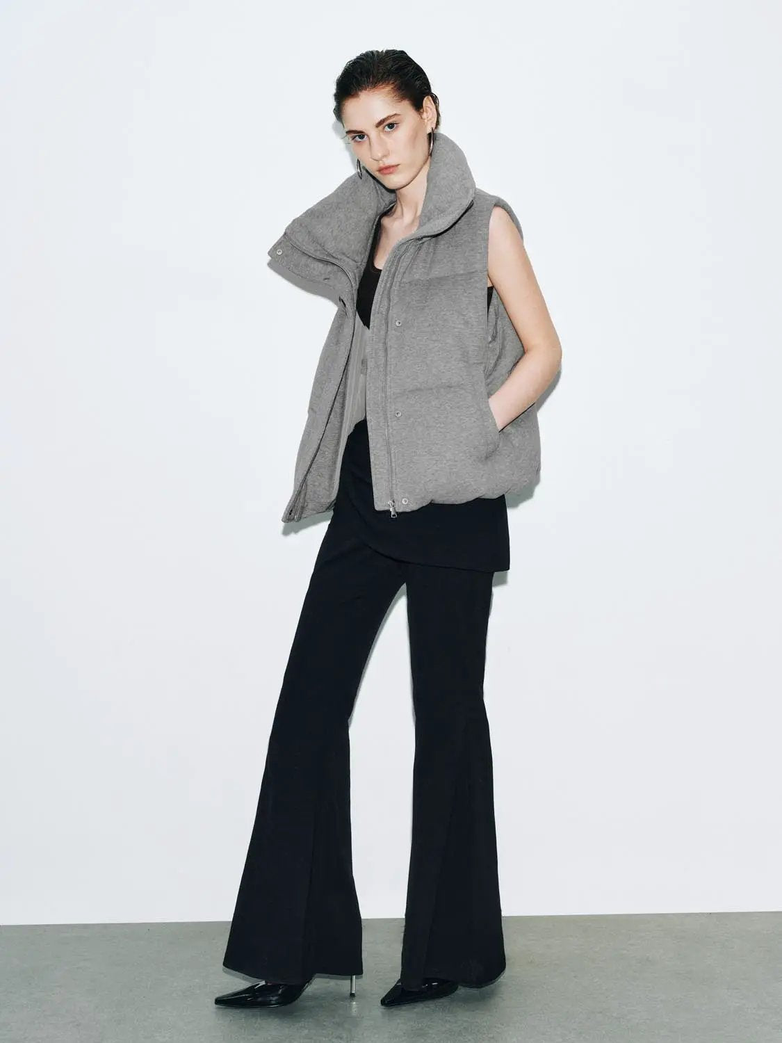 Oversized Stand Collar Button Front Cotton Padded Down Vest