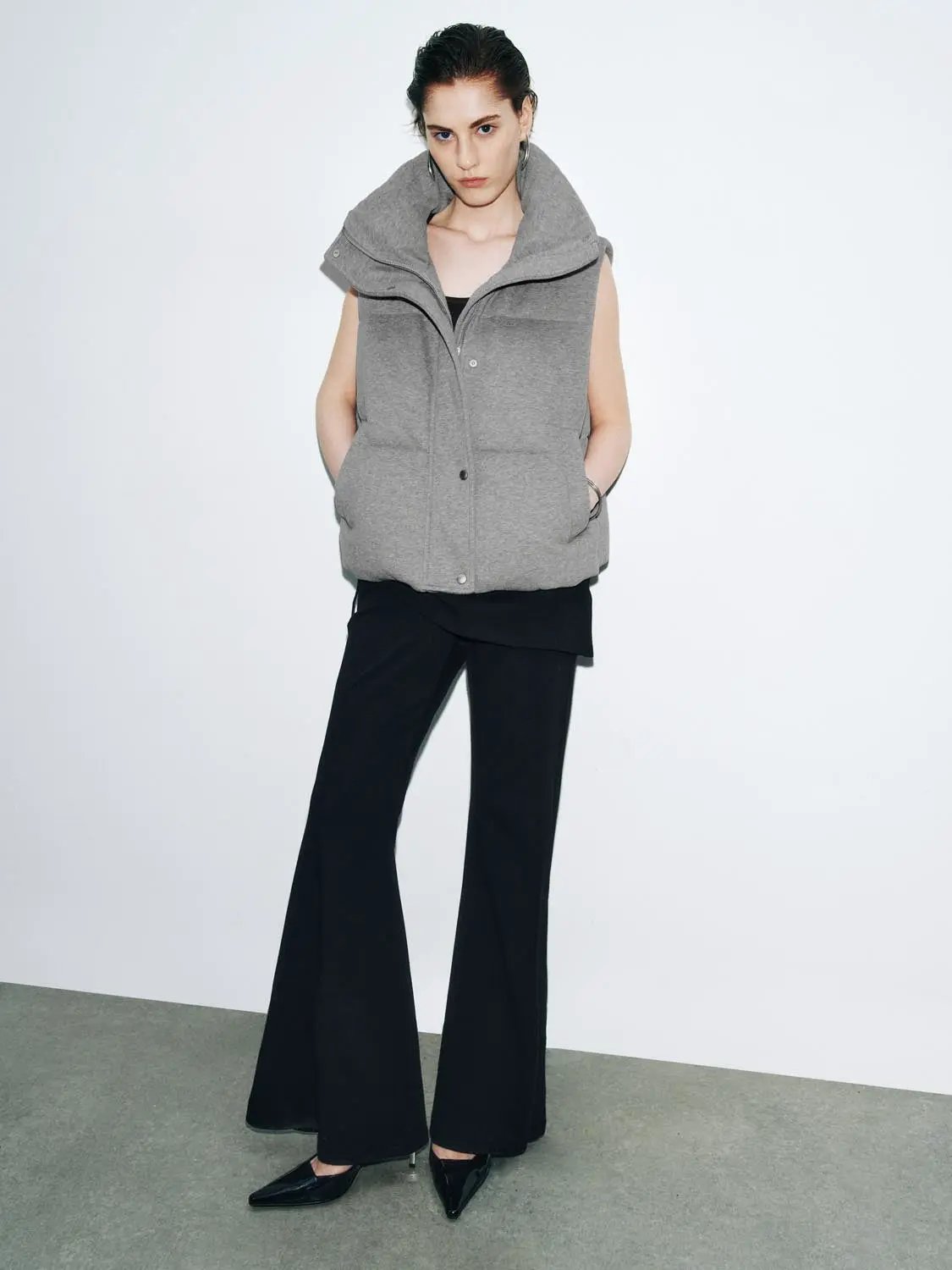 Oversized Stand Collar Button Front Cotton Padded Down Vest