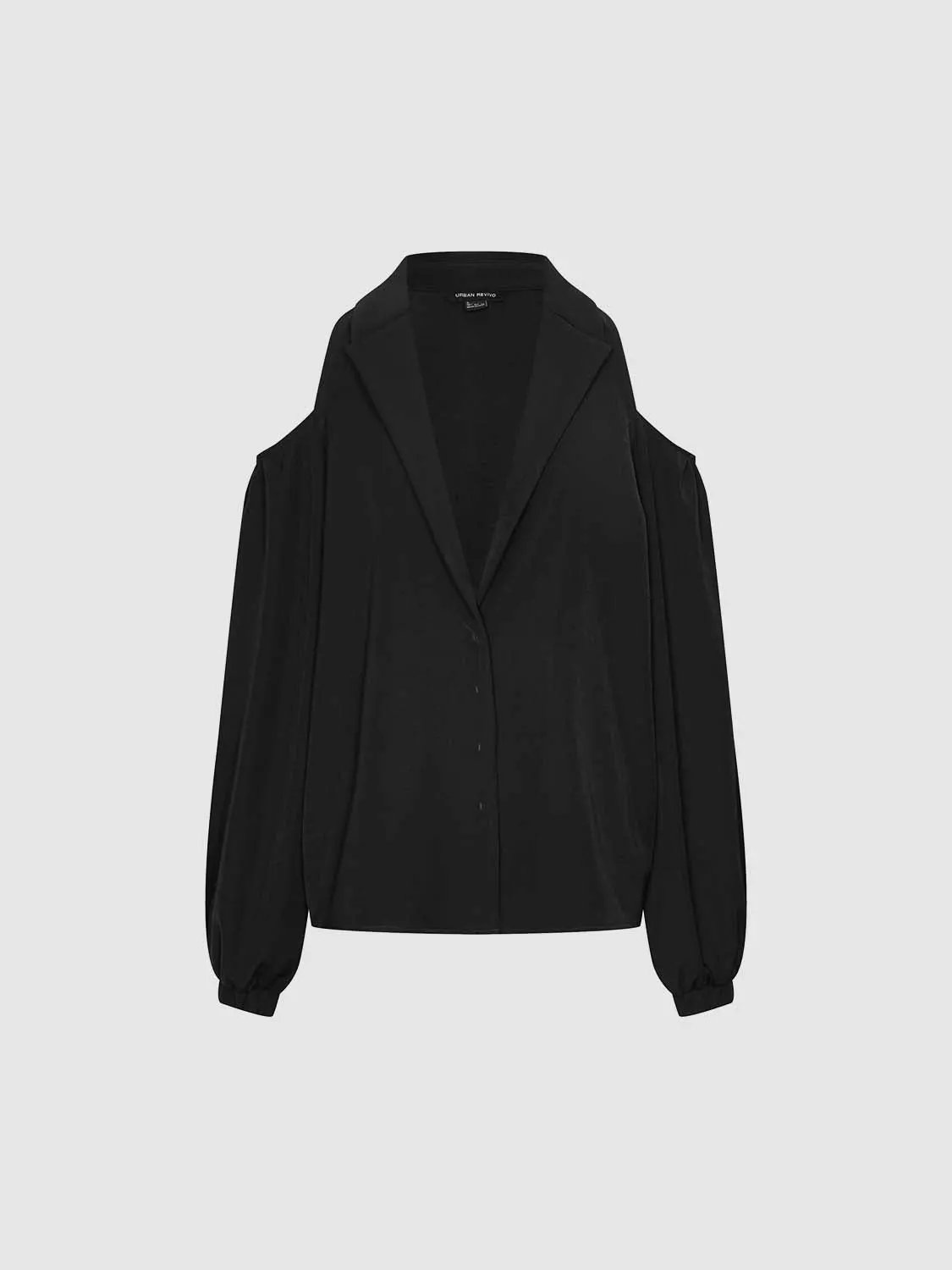 Lapel Cold Shoulder Puff Sleeve Thick Fabric Cropped Top