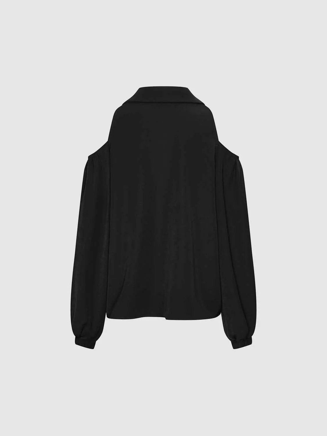 Lapel Cold Shoulder Puff Sleeve Thick Fabric Cropped Top