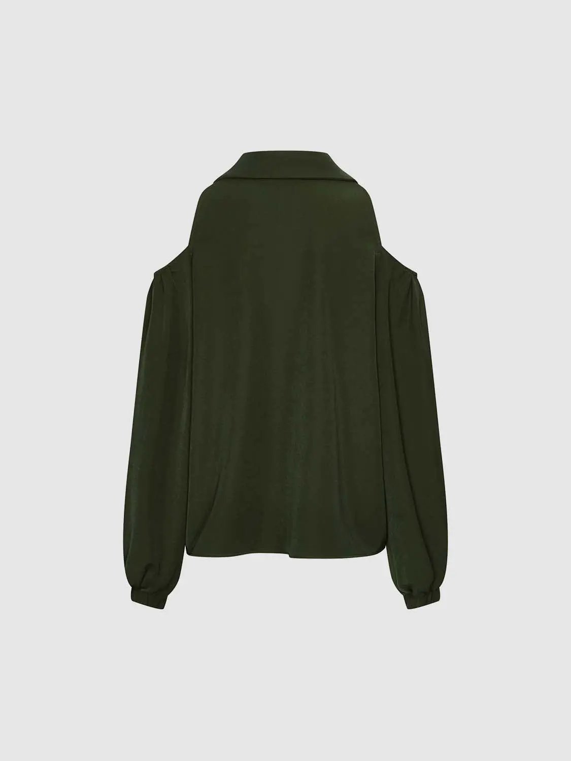 Lapel Cold Shoulder Puff Sleeve Thick Fabric Cropped Top