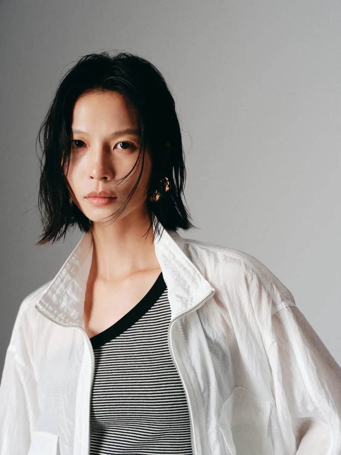 Textured Shirt Collar Patch Pocket Long Sleeve Jacket