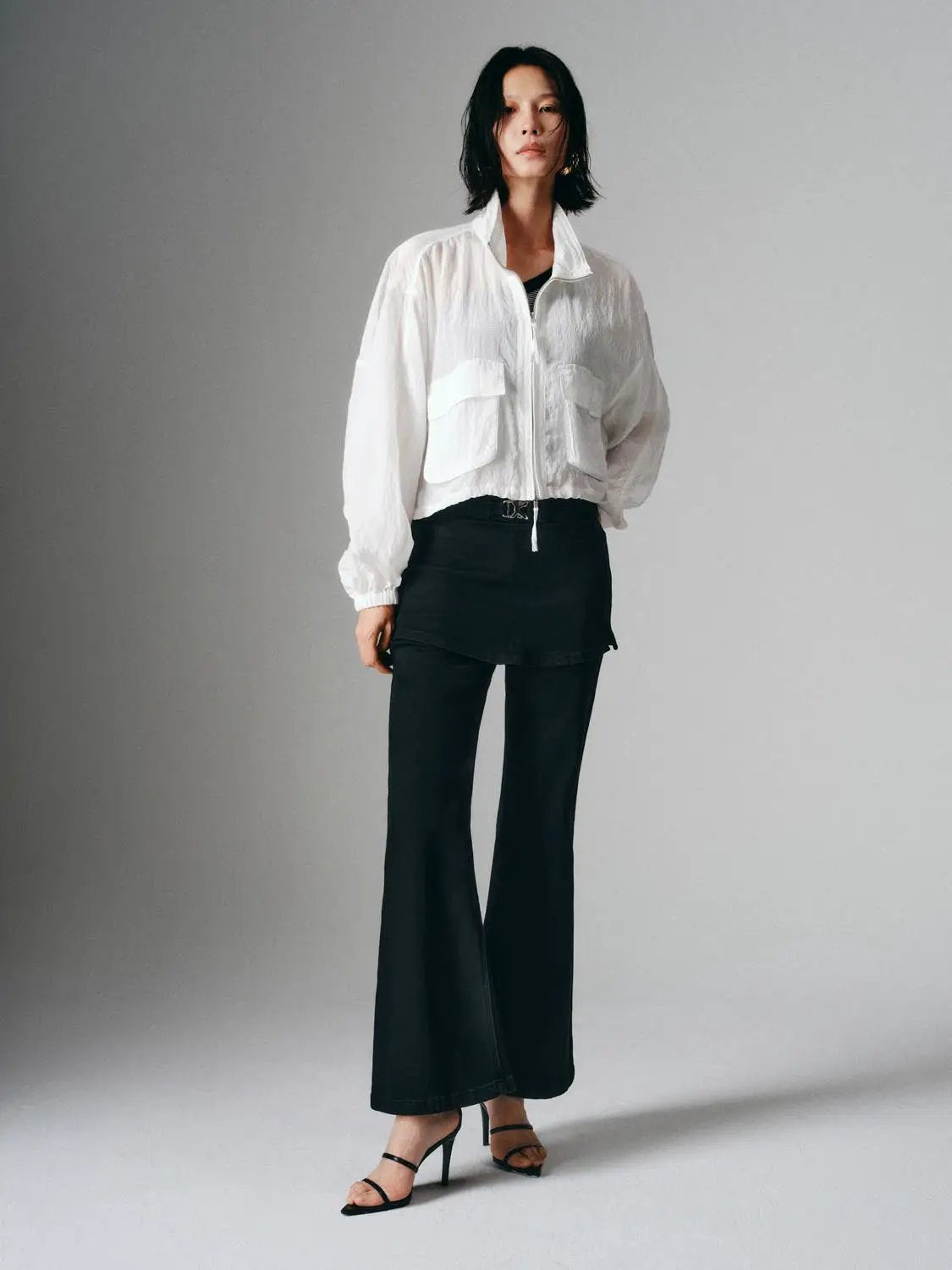 Textured Shirt Collar Patch Pocket Long Sleeve Jacket
