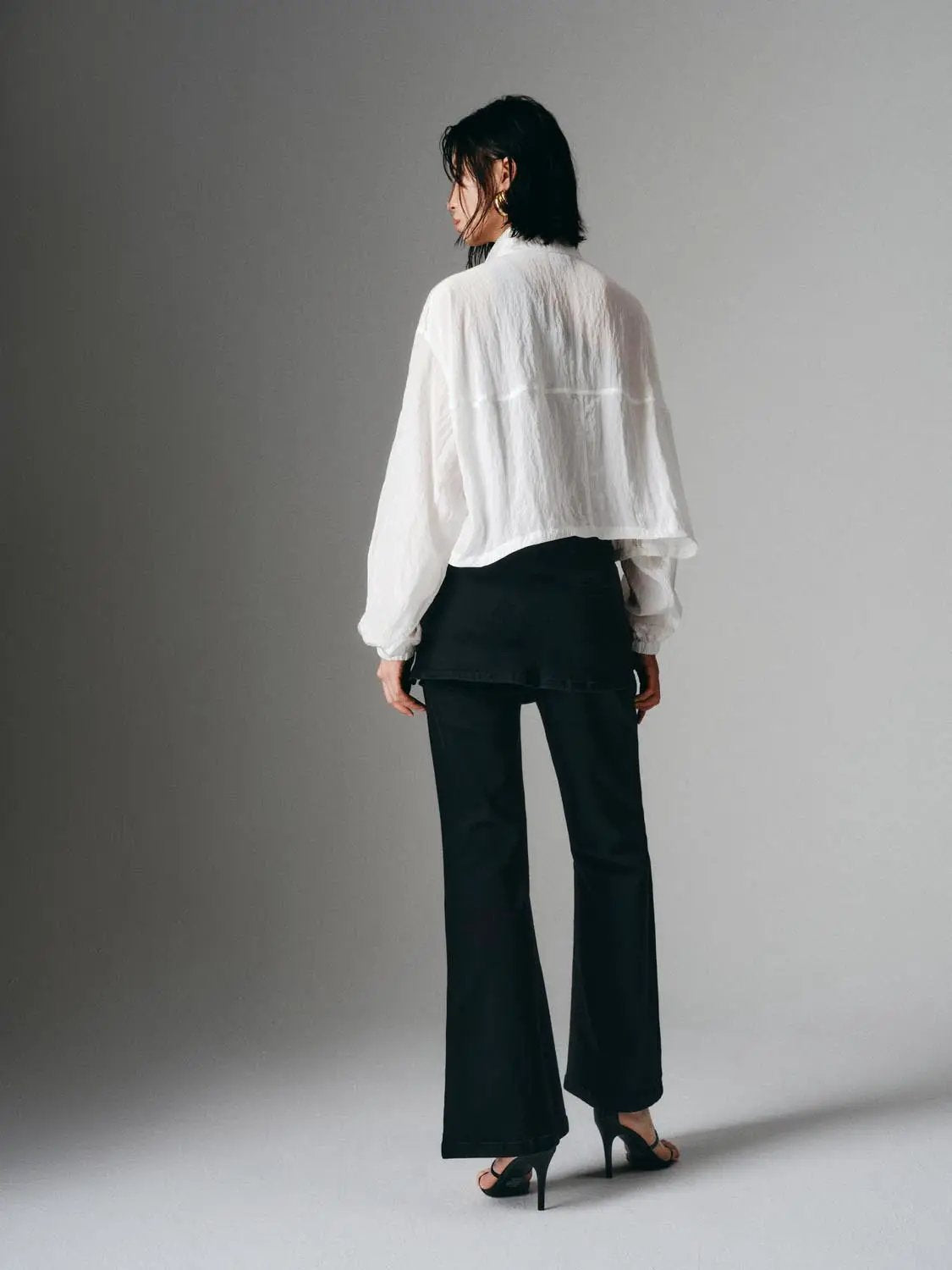 Textured Shirt Collar Patch Pocket Long Sleeve Jacket