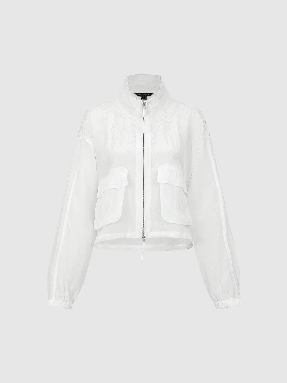 Textured Shirt Collar Patch Pocket Long Sleeve Jacket