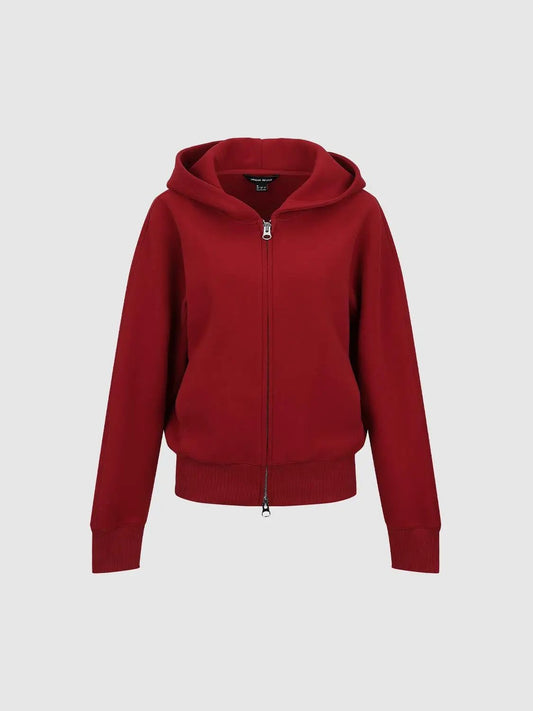 Zip Front Solid Ribbed Hem Hooded Long Sleeve Jacket