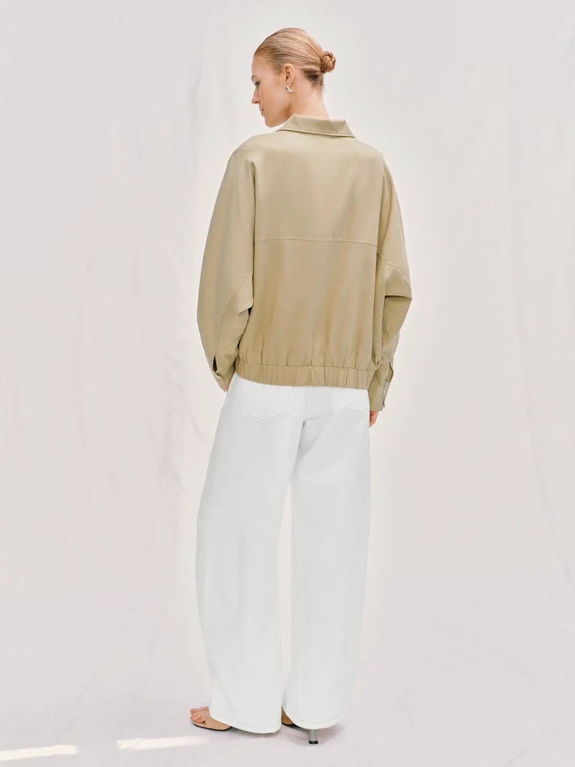 Zip Front Oversized Stand Collar Long Sleeve Jacket