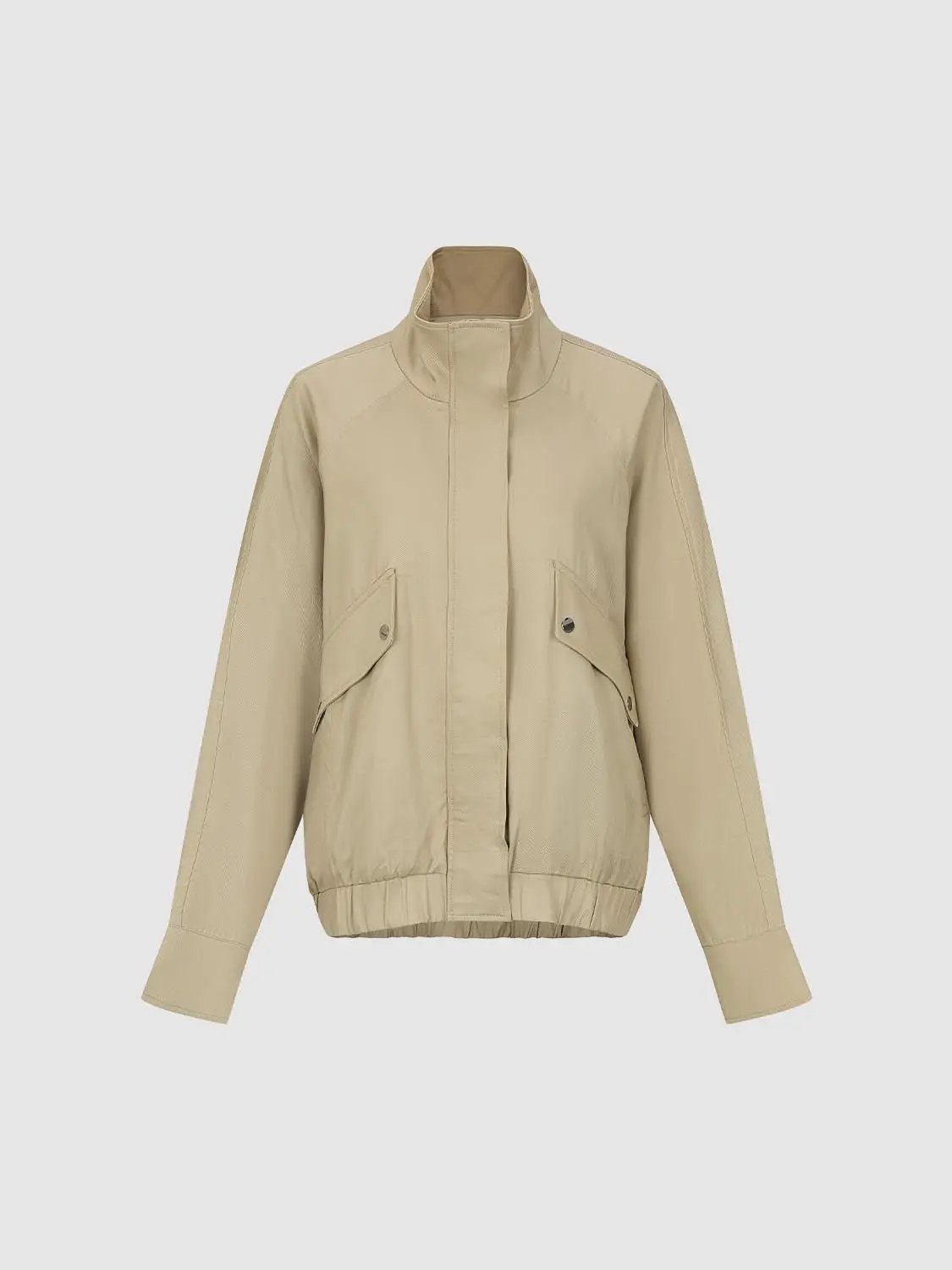 Zip Front Oversized Stand Collar Long Sleeve Jacket