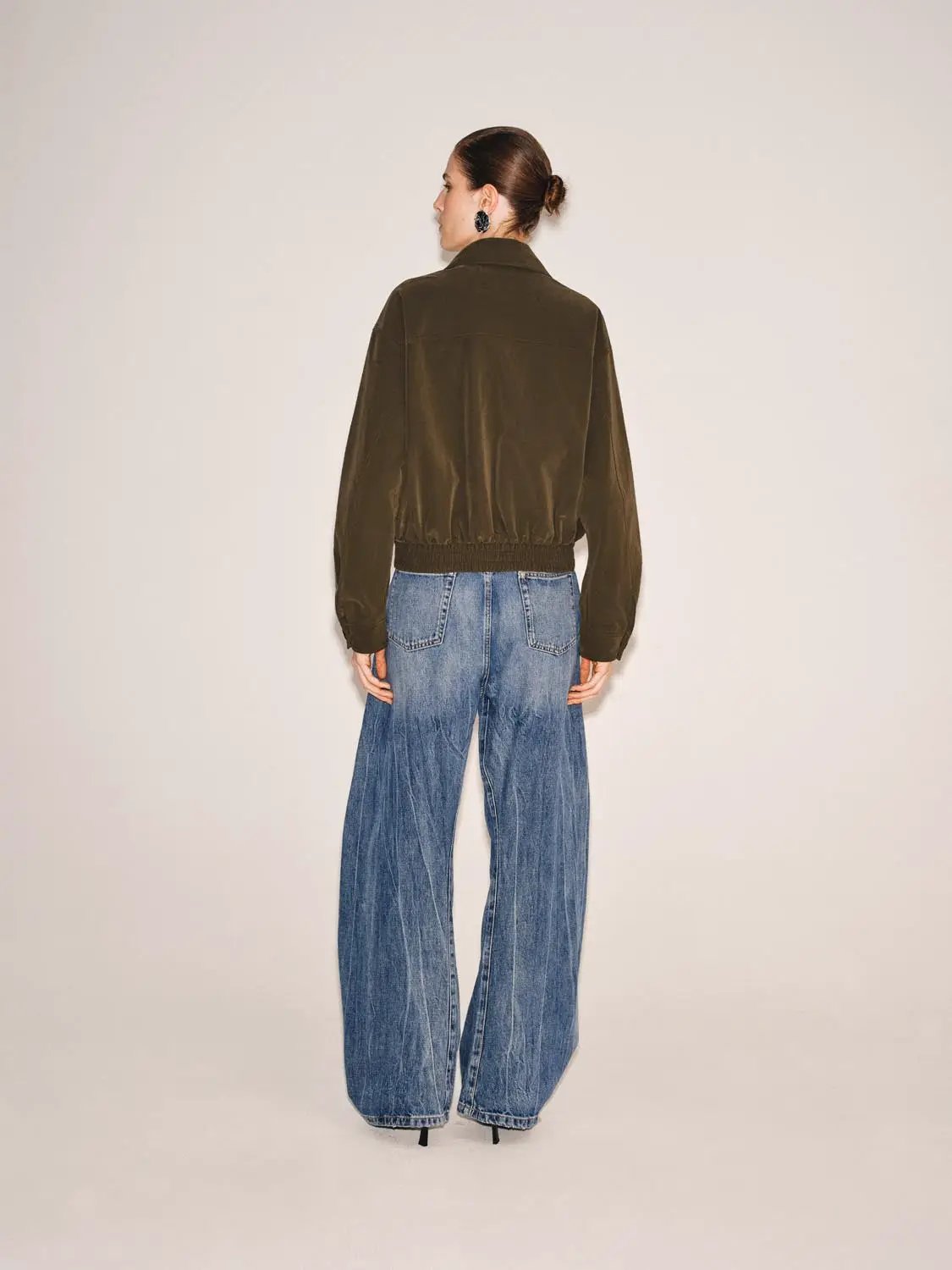 Olive Oversized Shirt Collar Front Zipper Jacket