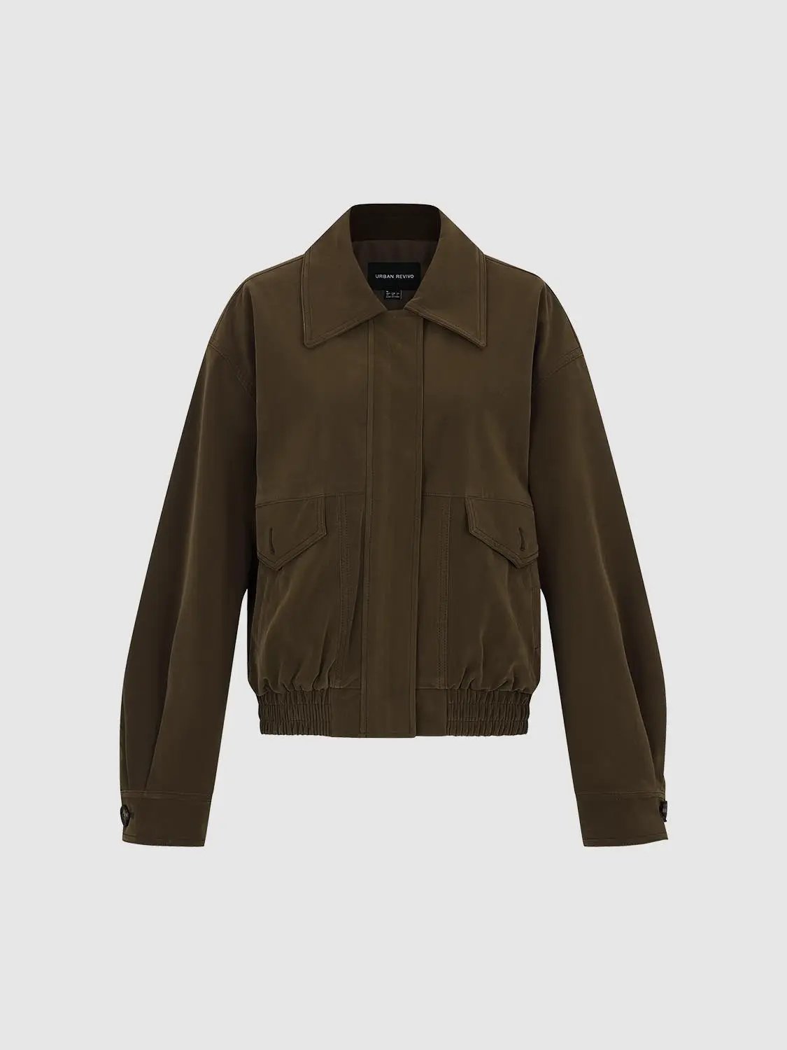 Olive Oversized Shirt Collar Front Zipper Jacket