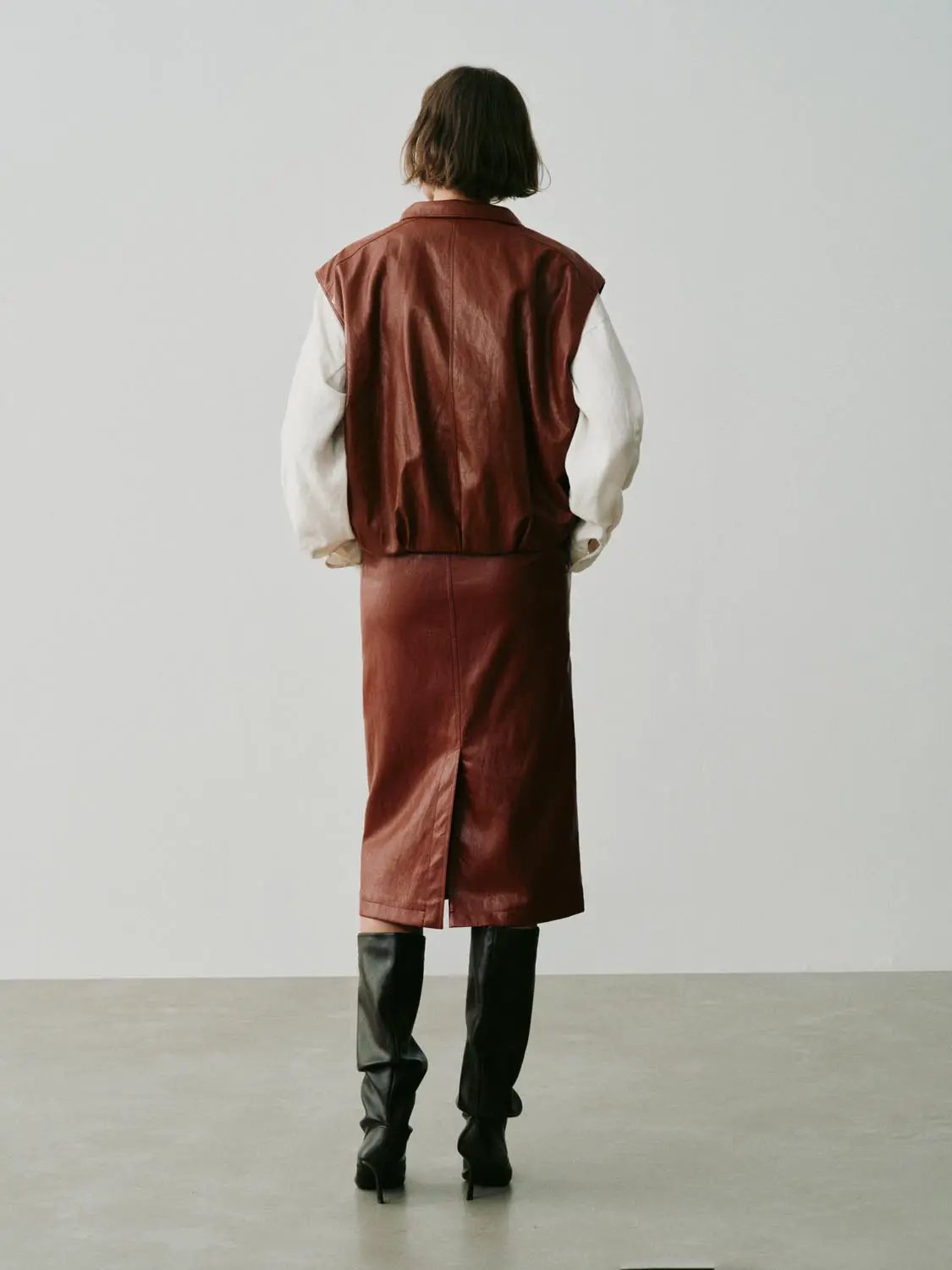 Snap Button Stand Collar Sleeveless Faux Leather Vest