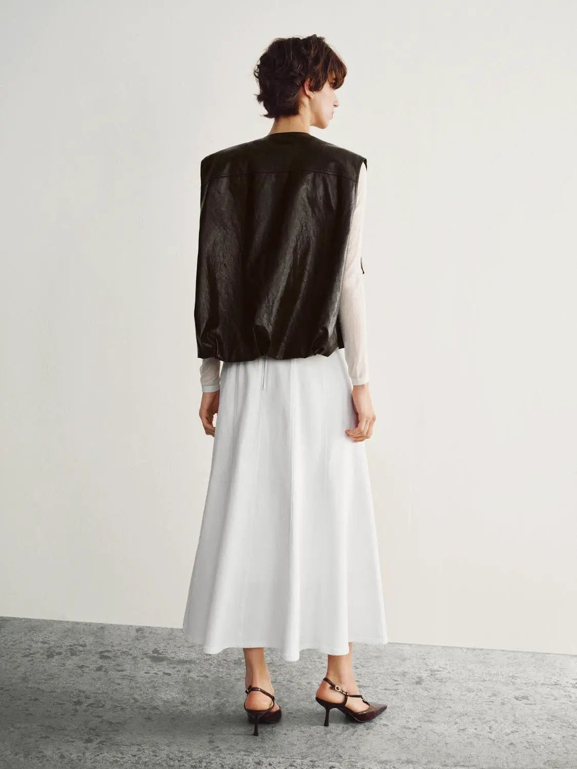 Coated Zip Front Panelled Crew Neck Sleeveless Vest