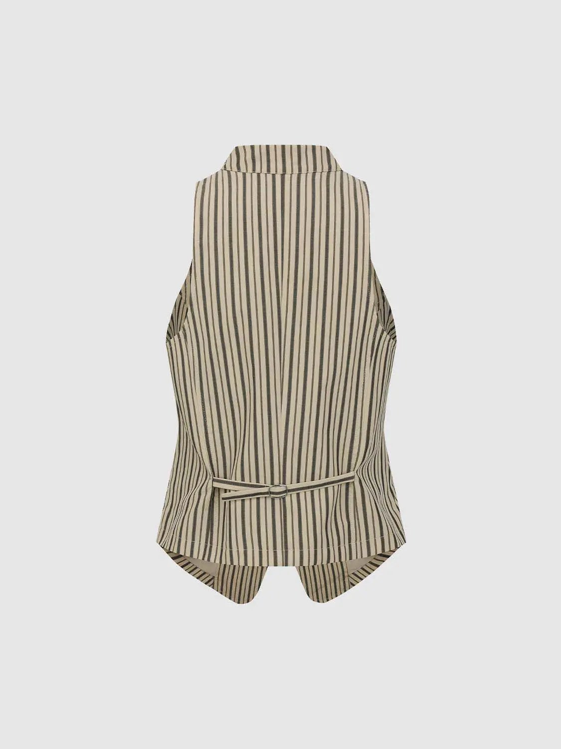 Stripe Stand Collar Sleeveless Asymmetric Button Vest