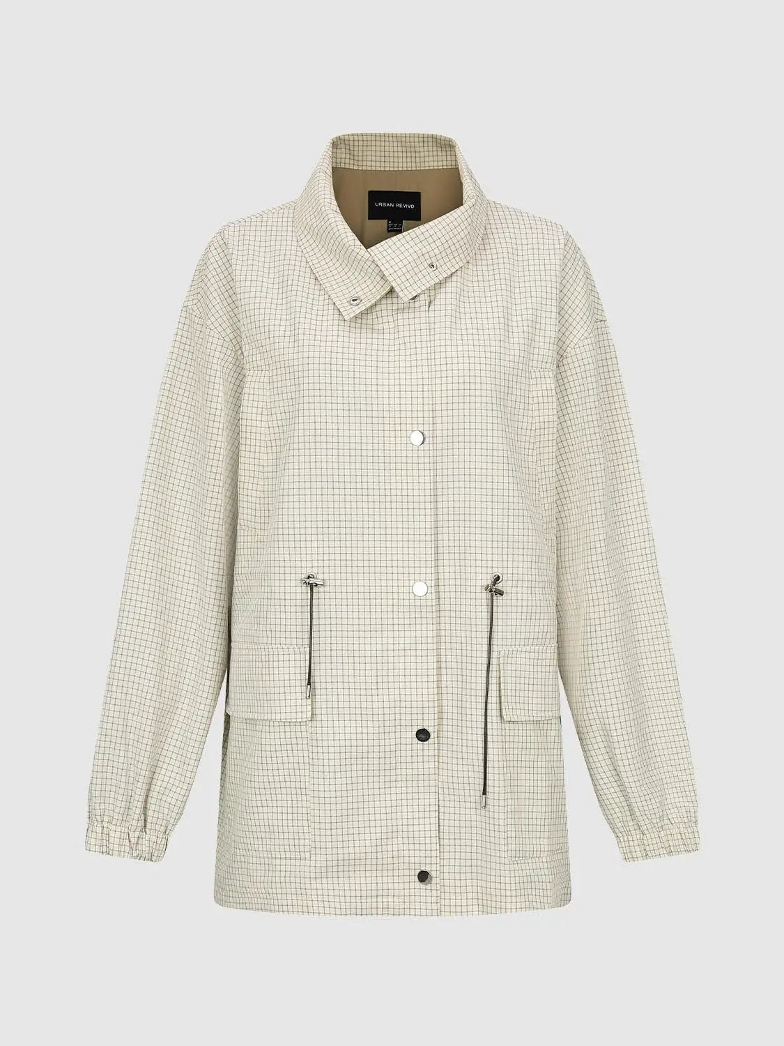 Checked Long Sleeve Cotton Blend Trench Coat