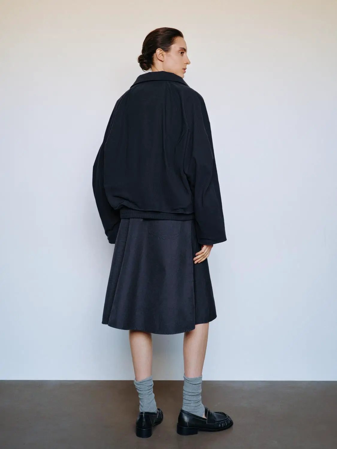 Zip Front Draped Collar Long Sleeve Cotton Jacket
