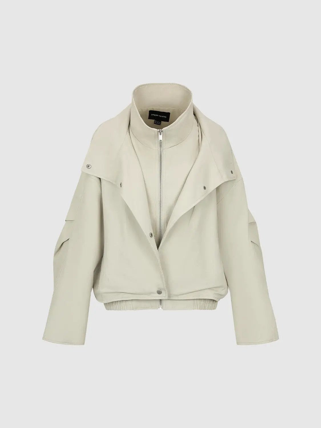 Zip Front Draped Collar Long Sleeve Cotton Jacket