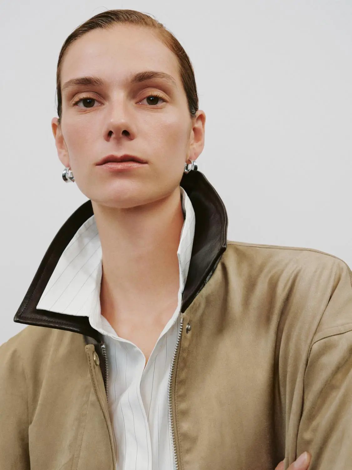 Contrast Collar Boxy Long Sleeve Side Pocket Jacket