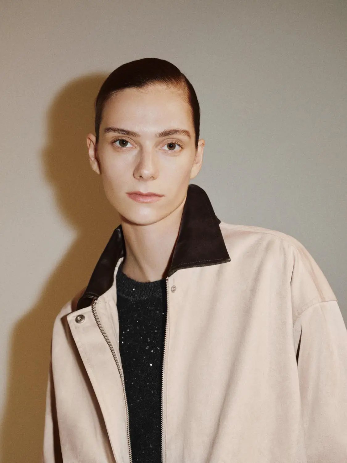 Contrast Collar Boxy Long Sleeve Side Pocket Jacket