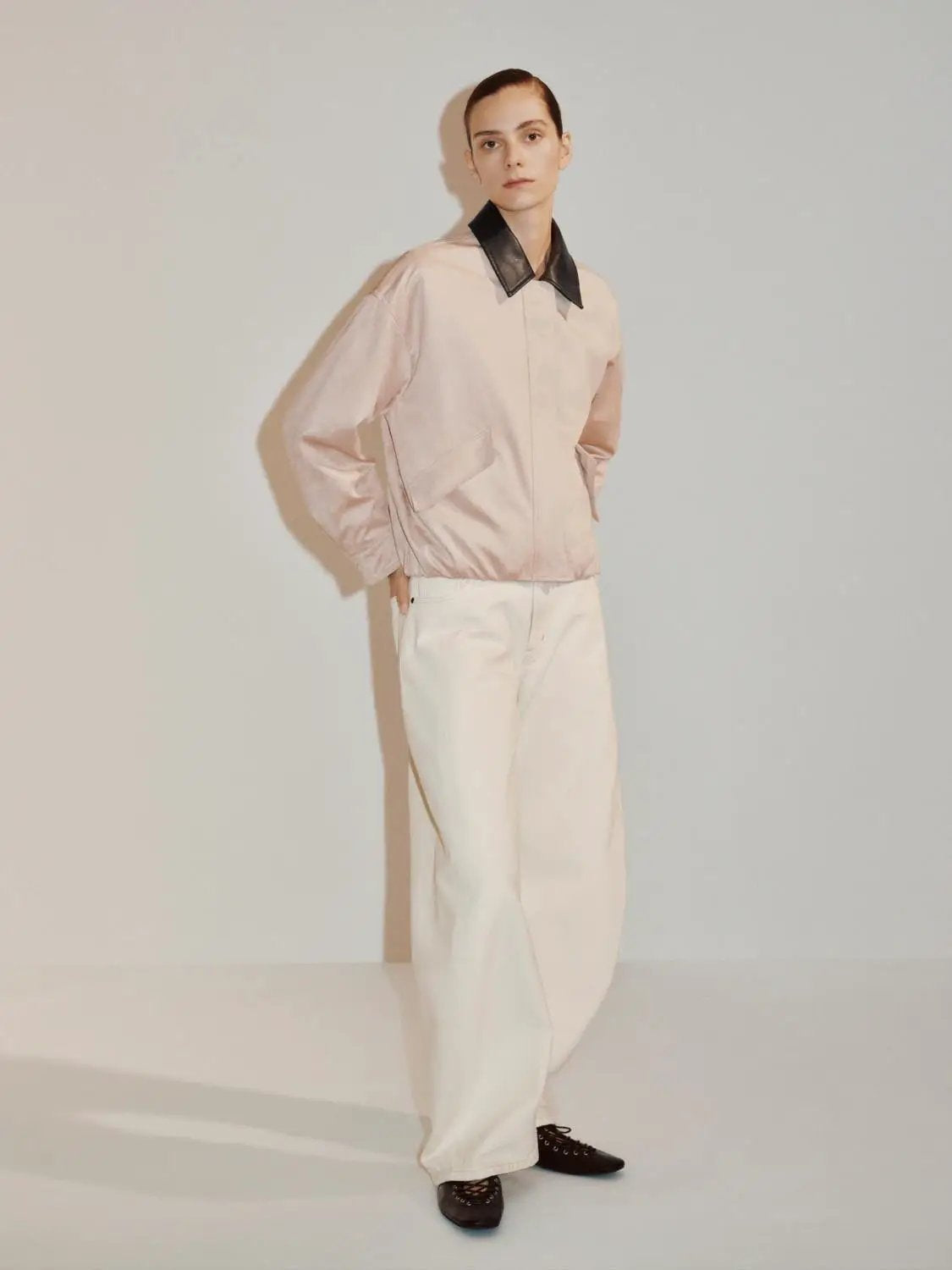 Contrast Collar Boxy Long Sleeve Side Pocket Jacket