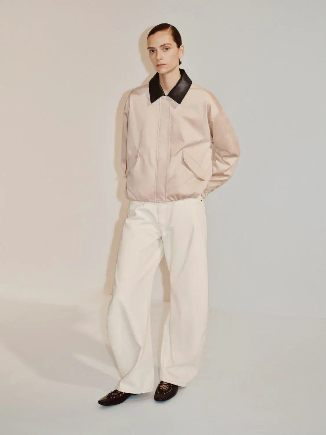 Contrast Collar Boxy Long Sleeve Side Pocket Jacket