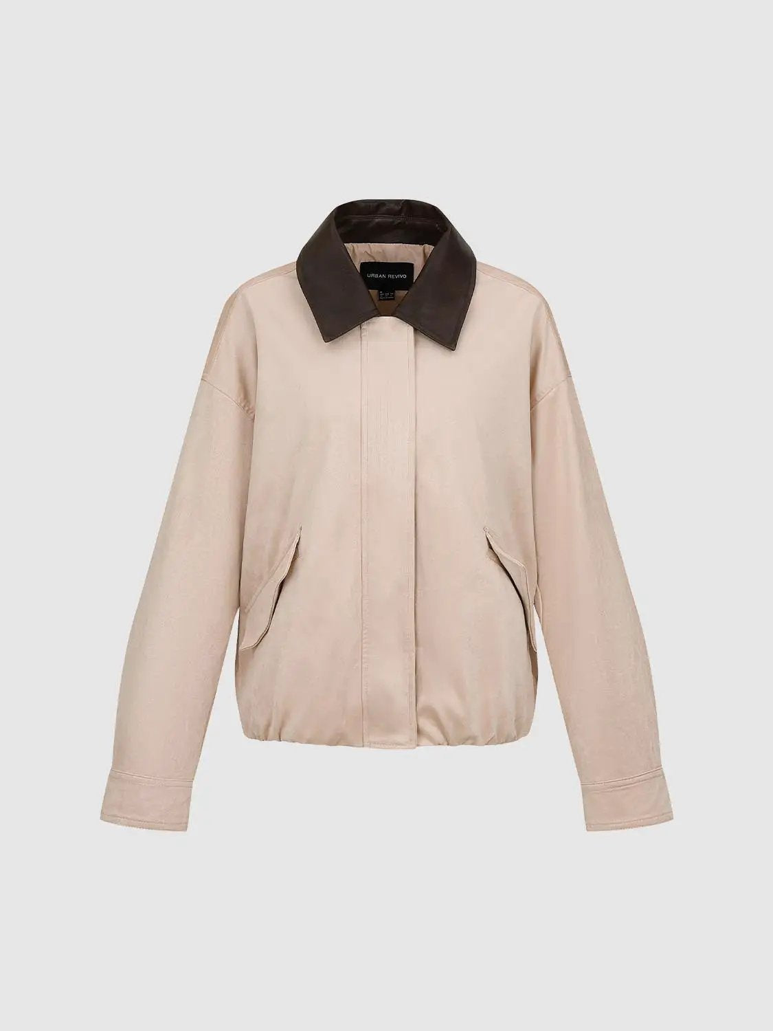 Contrast Collar Boxy Long Sleeve Side Pocket Jacket