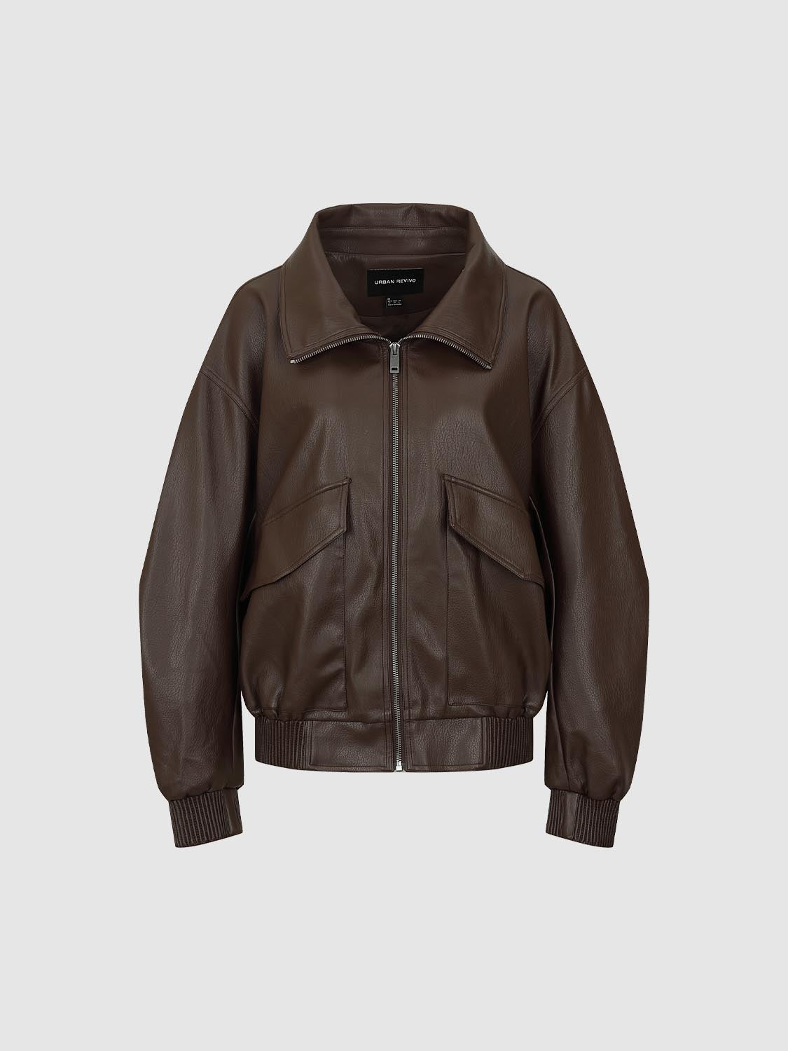 Zip Front Stand Collar Long Sleeve Bomber Jacket