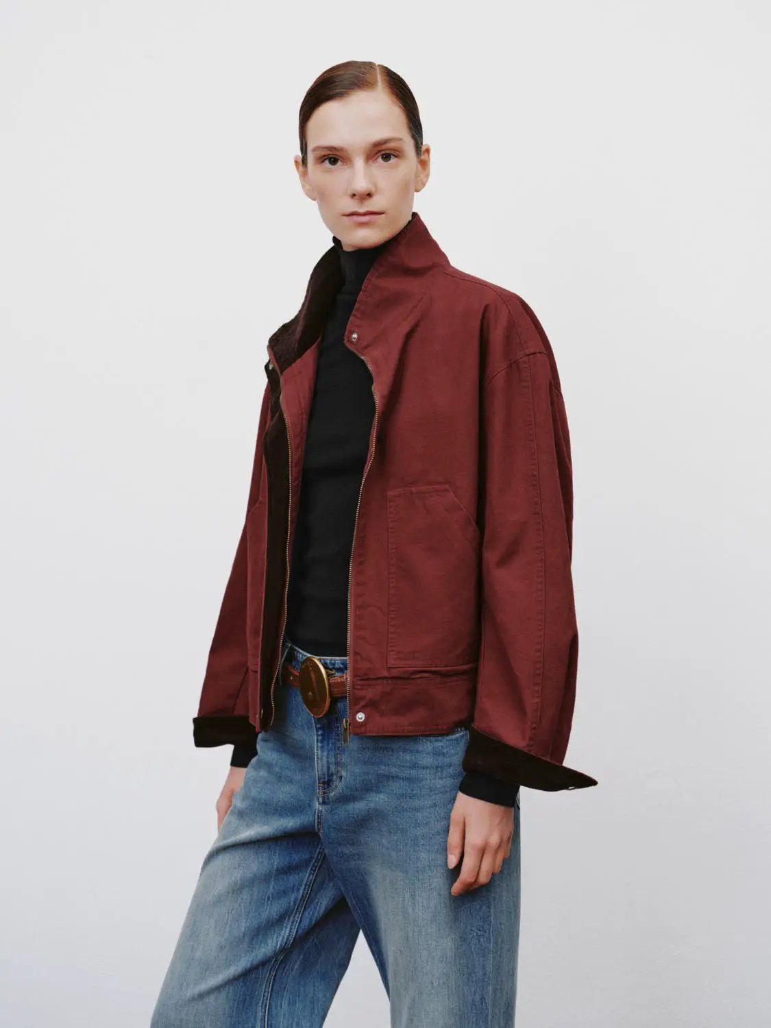 Stand Collar Patch Pocket Long Sleeve Cotton Jacket