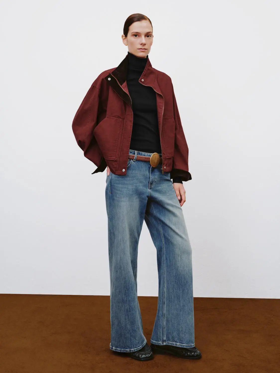 Stand Collar Patch Pocket Long Sleeve Cotton Jacket