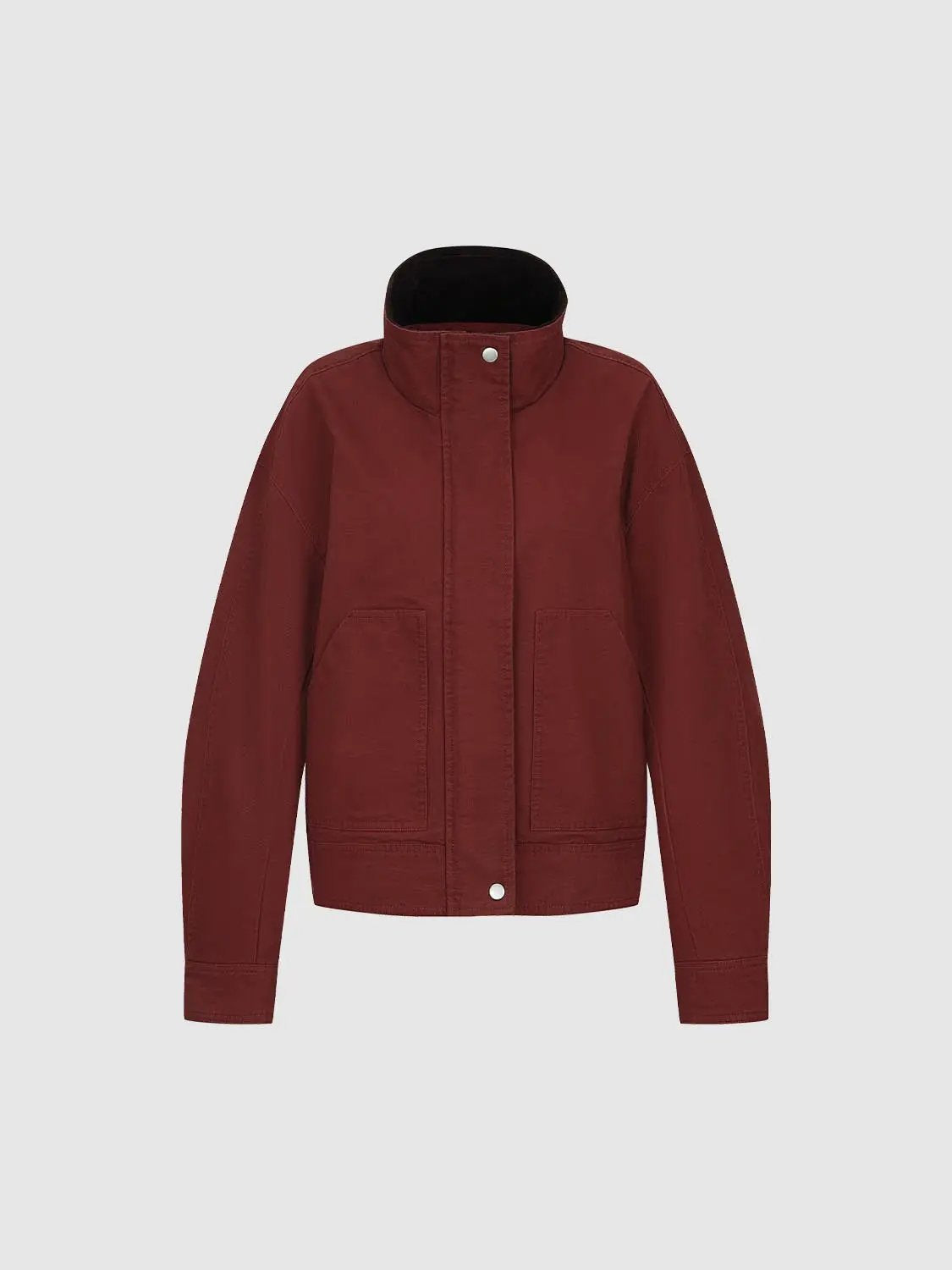 Stand Collar Patch Pocket Long Sleeve Cotton Jacket
