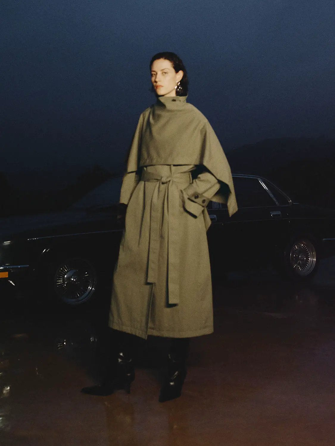 Belted Shawl Cotton Blend Long Sleeve Trench Coat