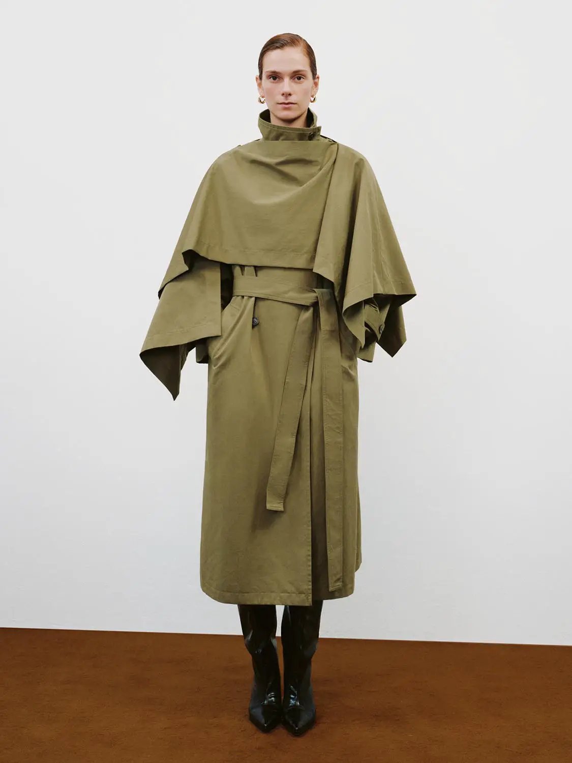 Belted Shawl Cotton Blend Long Sleeve Trench Coat